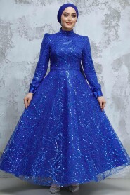 Modest Sax Blue Elegant Evening Gown 4908SX 