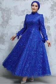 Modest Sax Blue Elegant Evening Gown 4908SX - 2