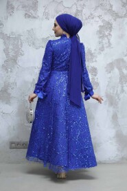 Modest Sax Blue Elegant Evening Gown 4908SX - 5