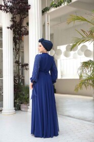 Modest Sax Blue Engagement Gown 25913SX - 6