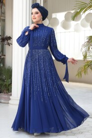 Modest Sax Blue Engagement Gown 25913SX - 3