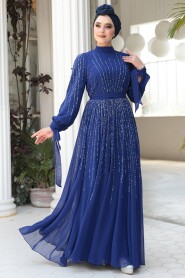 Modest Sax Blue Engagement Gown 25913SX - 2