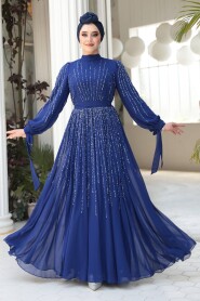 Modest Sax Blue Engagement Gown 25913SX 