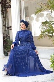 Modest Sax Blue Engagement Gown 25913SX - 5