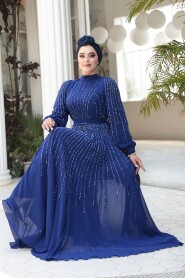 Modest Sax Blue Engagement Gown 25913SX - 4