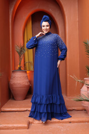 Modest Sax Blue Evening Dress 25906SX - 2
