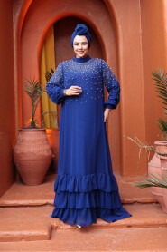 Modest Sax Blue Evening Dress 25906SX - 3