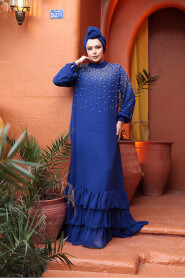 Modest Sax Blue Evening Dress 25906SX 