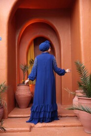 Modest Sax Blue Evening Dress 25906SX - 4