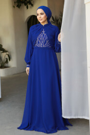 Modest Sax Blue Evening Gown 25886SX - 1