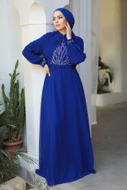 Modest Sax Blue Evening Gown 25886SX - 2