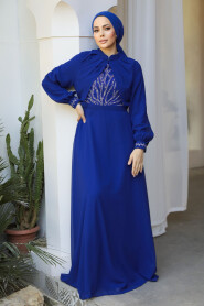Modest Sax Blue Evening Gown 25886SX - 3