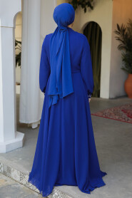 Modest Sax Blue Evening Gown 25886SX - 4