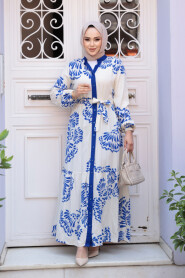 Modest Sax Blue Floral Dress 239201SX - 2