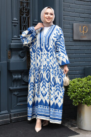 Modest Sax Blue Floral Long Dress 23456SX - 2