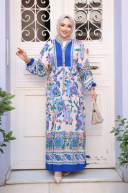 Modest Sax Blue Flower Dress 24012SX - 2