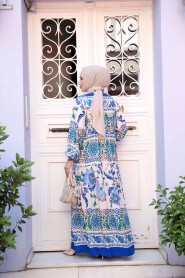 Modest Sax Blue Flower Dress 24012SX - 3