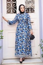 Modest Sax Blue Flower Summer Dress 24081SX 