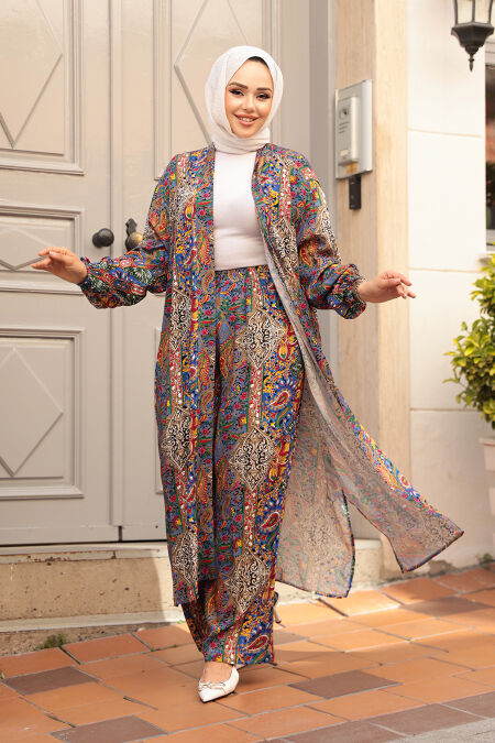 Modest Sax Blue Kimono Dual Suit 12885SX - NEVA STYLE