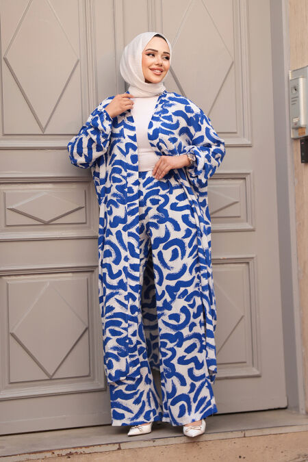  Modest Sax Blue Kimono Dual Suit 12886SX - NEVA STYLE