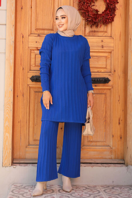 Modest Sax Blue Knitwear Dual Suit 10202SX - NEVA STYLE