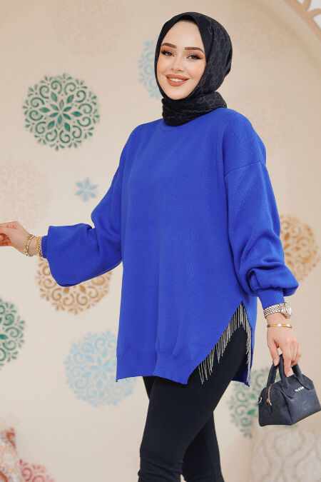 Modest Sax Blue Knitwear Jumper Top 17202SX - NEVA STYLE