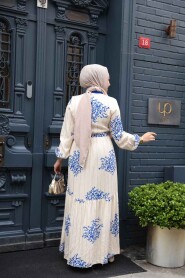 Modest Sax Blue Long Dress 23925SX - 6
