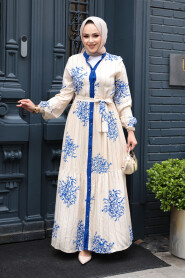 Modest Sax Blue Long Dress 23925SX - 1