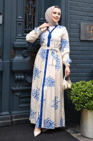 Modest Sax Blue Long Dress 23925SX - 3