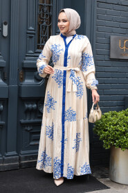 Modest Sax Blue Long Dress 23925SX - 4