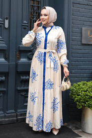 Modest Sax Blue Long Dress 23925SX - 5