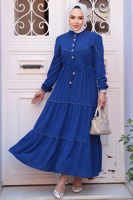 Modest Sax Blue Long Dress 596SX - NEVA STYLE
