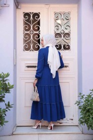 Modest Sax Blue Long Dress 596SX - 4