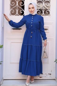 Modest Sax Blue Long Dress 596SX - 2