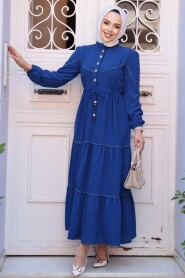 Modest Sax Blue Long Dress 596SX - 3