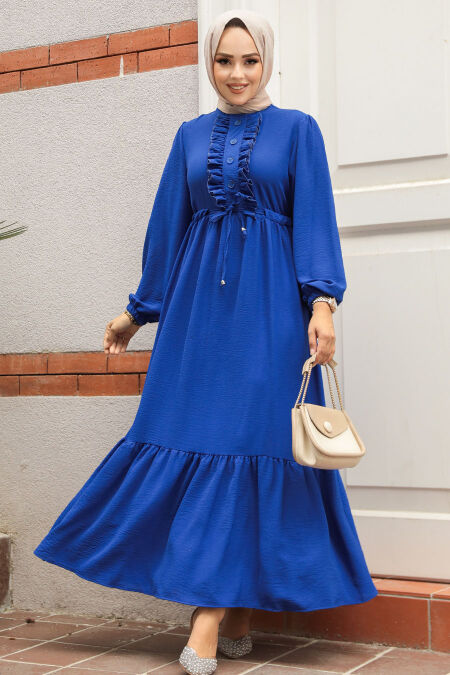Modest Sax Blue Maxi Dress 6731SX - NEVA STYLE
