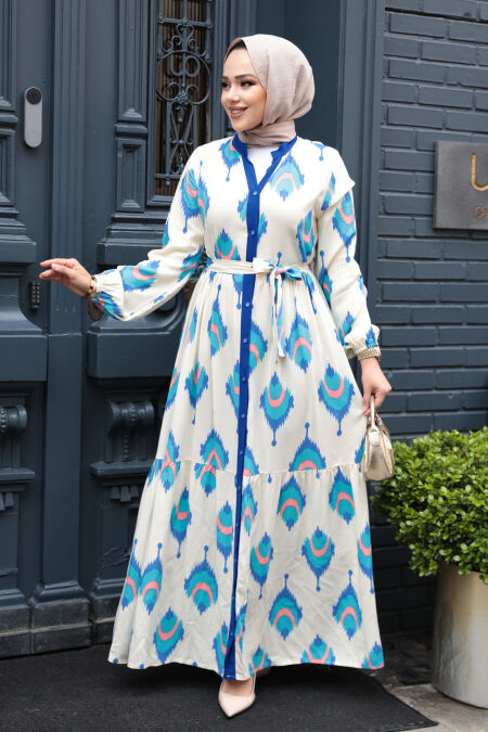 Modest Sax Blue Pastel Dress 23926SX - NEVA STYLE