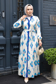 Modest Sax Blue Pastel Dress 23926SX - 3