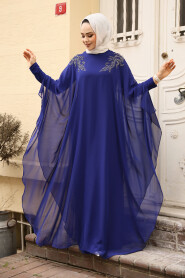 Modest Sax Blue Plus Size Abaya Dress 25908SX - 1