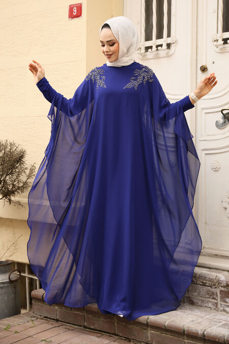 Modest Sax Blue Plus Size Abaya Dress 25908SX - NEVA STYLE