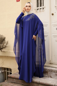 Modest Sax Blue Plus Size Abaya Dress 25908SX - 3