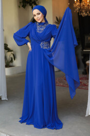 Modest Sax Blue Plus Size Dress 25882SX - 1