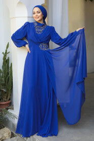 Modest Sax Blue Plus Size Dress 25882SX - 2