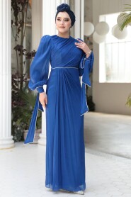 Modest Sax Blue Plus Size Evening Dress 50193SX - 2