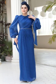 Modest Sax Blue Plus Size Evening Dress 50193SX - 1