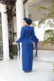 Modest Sax Blue Plus Size Evening Dress 50193SX - 4