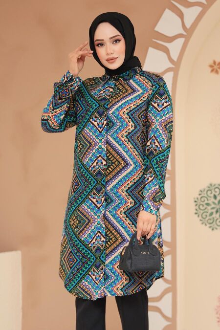 Modest Sax Blue Plus Size Top 11731SX - NEVA STYLE