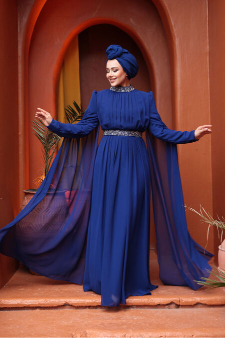 Modest Sax Blue Plus Size Wedding Dress 25911SX - NEVA STYLE