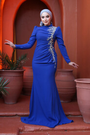 Modest Sax Blue Prom Dress 4964SX - 1
