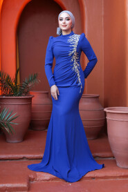 Modest Sax Blue Prom Dress 4964SX - 2